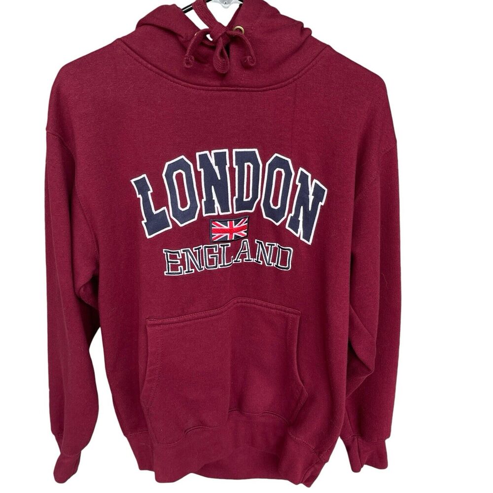 Zone‎ One London England Hoodie Womens Medium Maroon Stitched Travel Europe